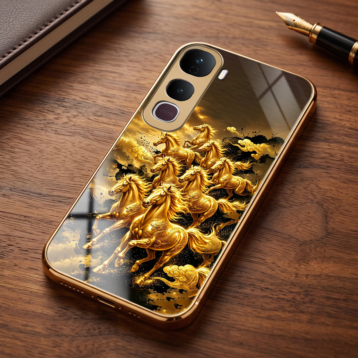 Vivo Y400 Pro 5G Celestial Seven Horses Gold Electroplated Glass Phone Back Case