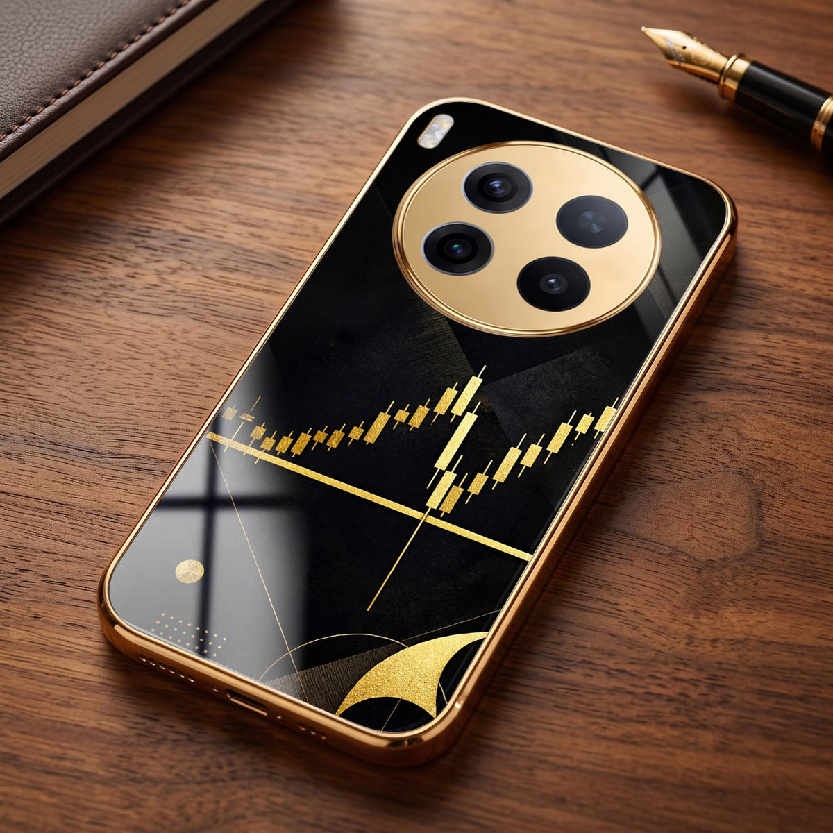 Vivo X300 Pro 5G Trading Candles Gold Electroplated Glass Phone Back Case