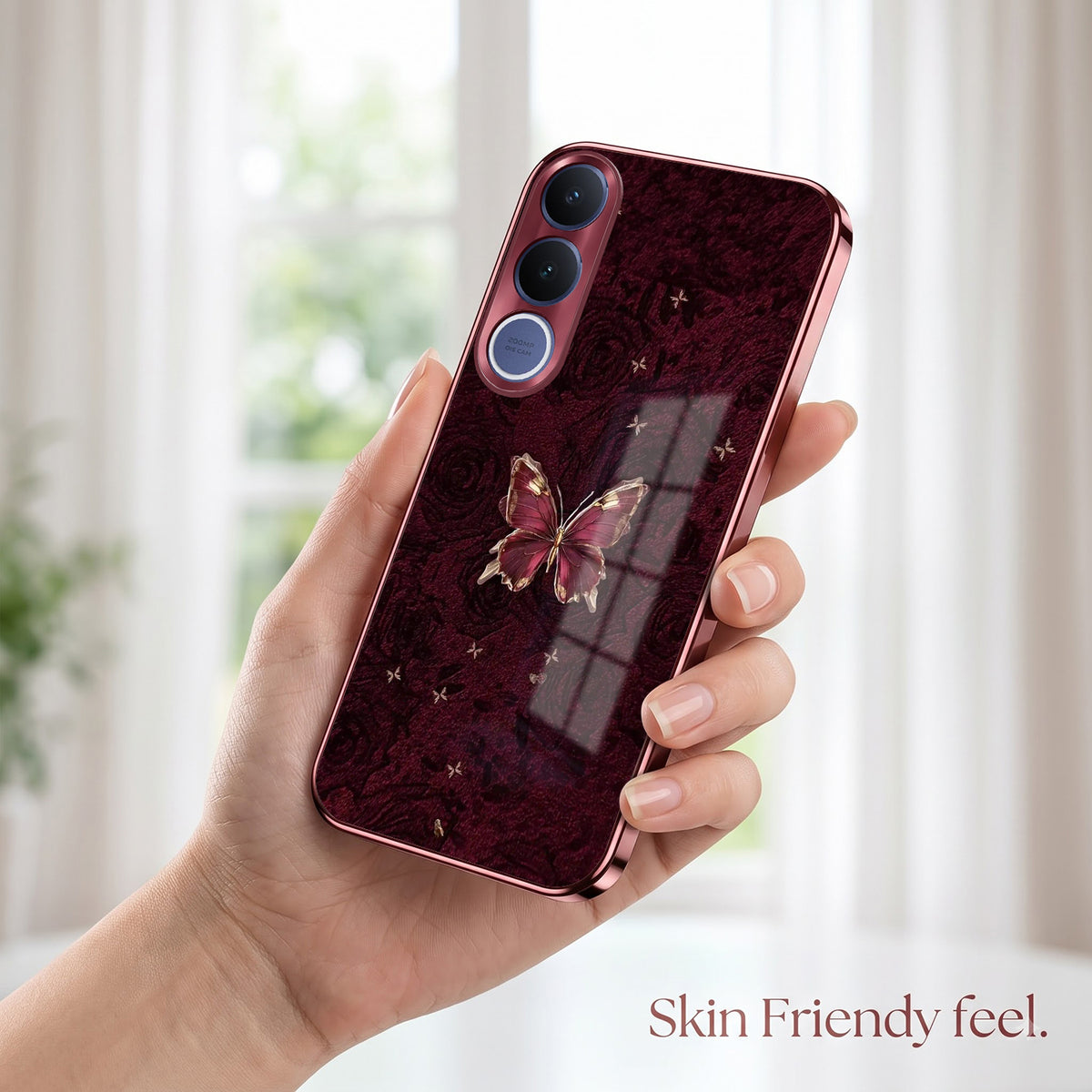 Vivo V70 FE 5G Butterfly Burgundy Electroplated Glass Back Case