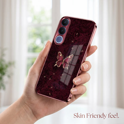 Vivo V70 FE 5G Butterfly Burgundy Electroplated Glass Back Case