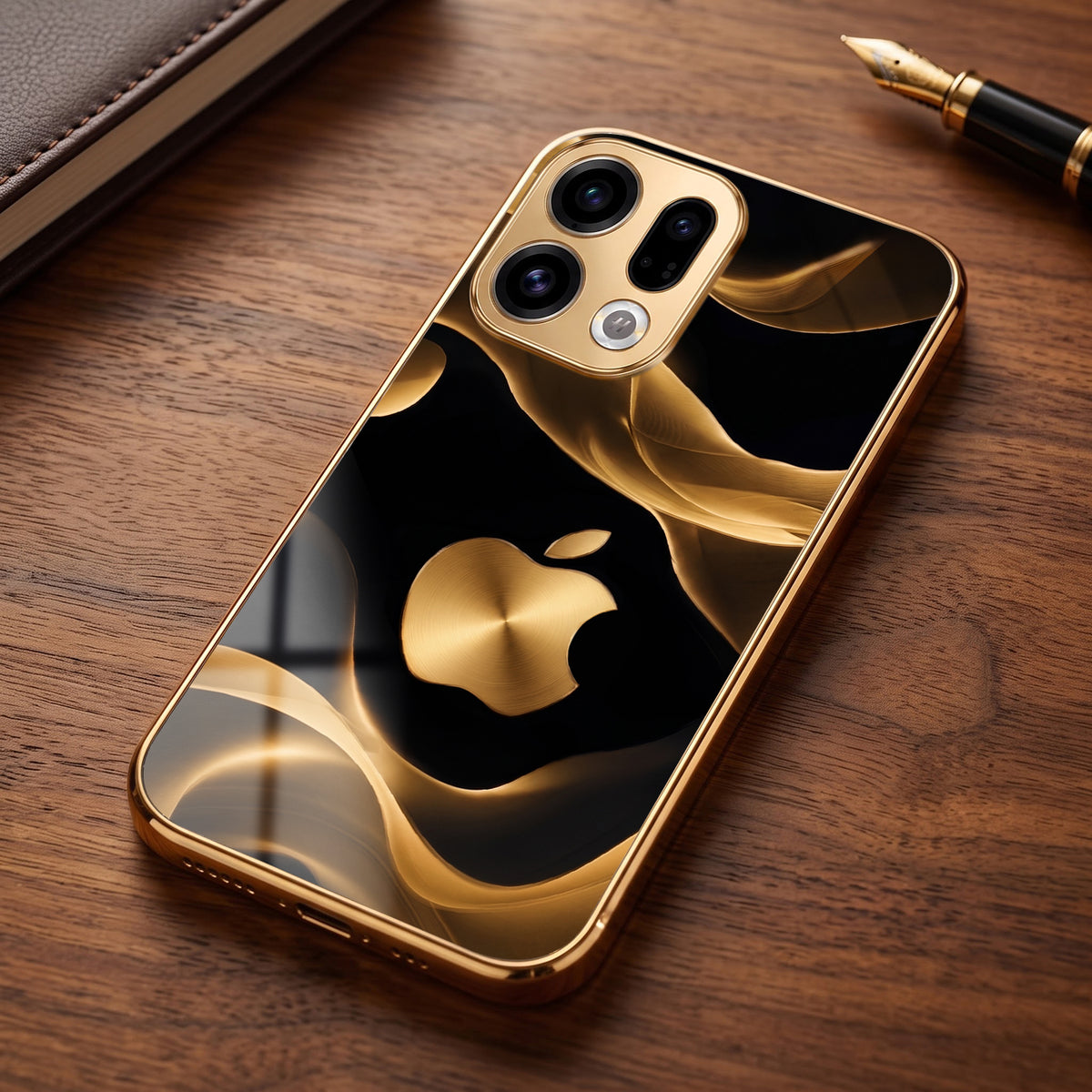 Oppo Find X9 5G Luxury Wave Gold Electroplated Glass Phone Back Case