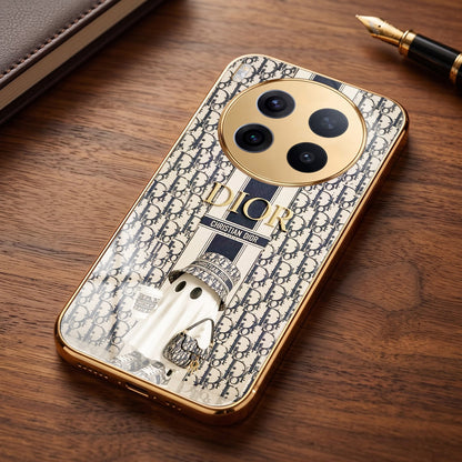 Vivo X300 Pro 5G Luxury Dior Gold Electroplated Glass Phone Back Case