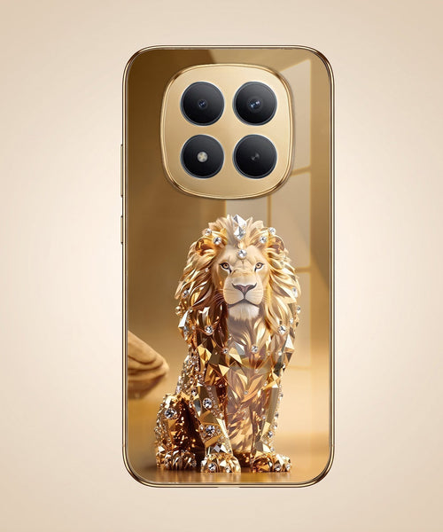 Redmi Note 15 Pro+ 5G Luxury Lion Gold Electroplated Glass Phone Back Case