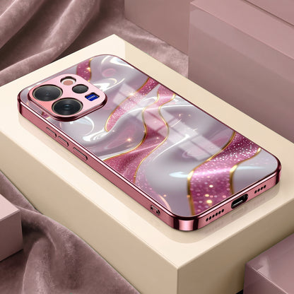 Vivo V70 5G Pearl Marble Pink Electroplated Glass Phone Back Case