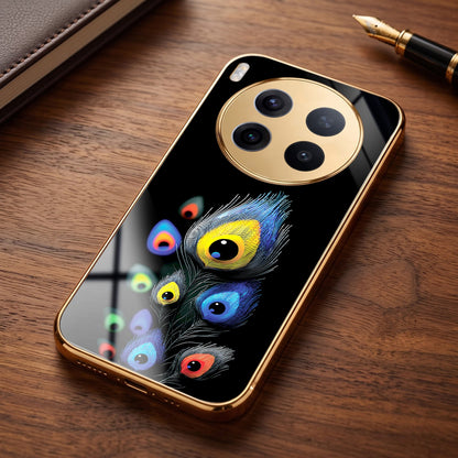 Vivo X300 Pro 5G Multi-Feather Peacock Gold Electroplated Glass Phone Back Case