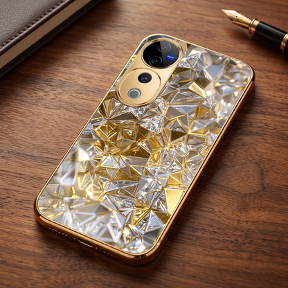 Vivo V40 Pro 5G White Diamond Shatter Gold Electroplated Glass Phone Back Case