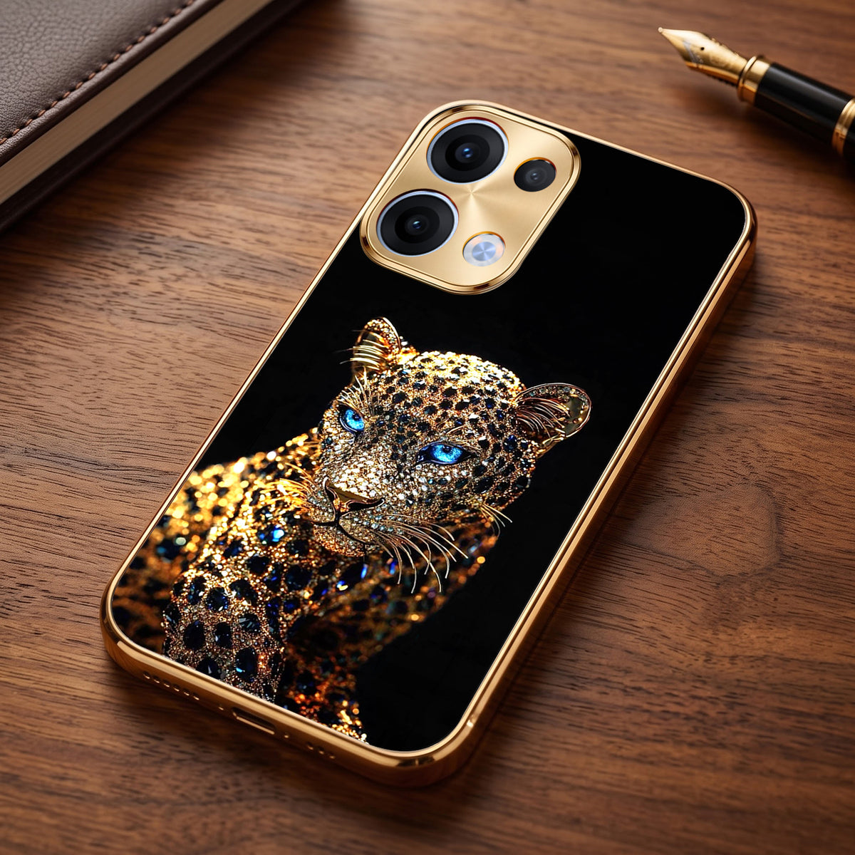 Oppo Reno 13 5G Panther Gold Electroplated Glass Phone Back Case