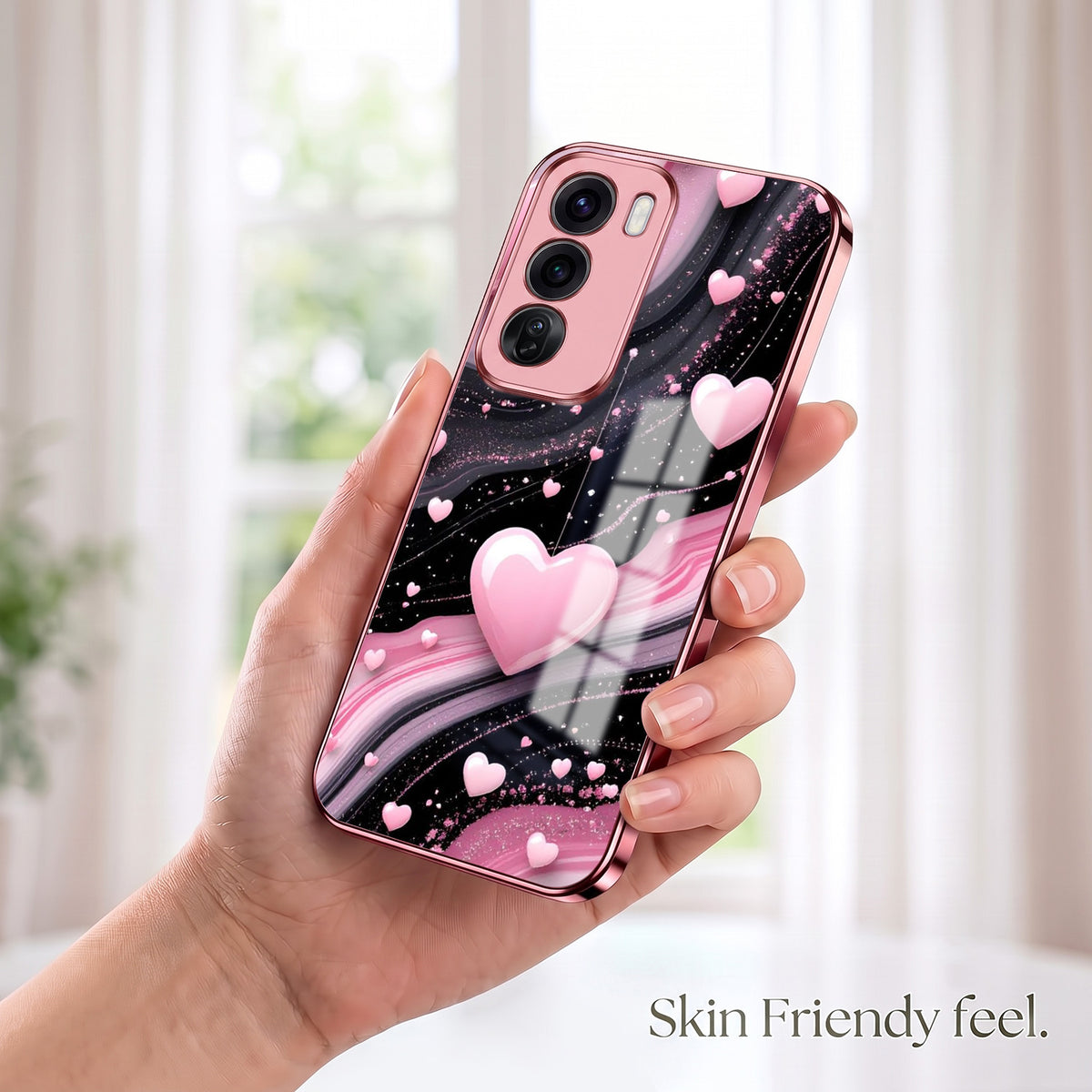 Oppo Reno 12 Pro 5G Love Sparkle Pink Electroplated Glass Phone Back Case