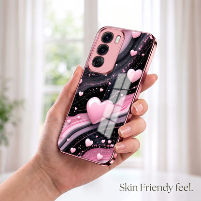 Oppo Reno 12 Pro 5G Love Sparkle Pink Electroplated Glass Phone Back Case