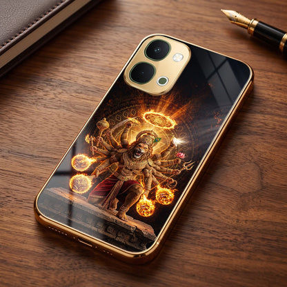 Vivo T5x 5G Lord Narasimha Gold Electroplated Glass Phone Back Case