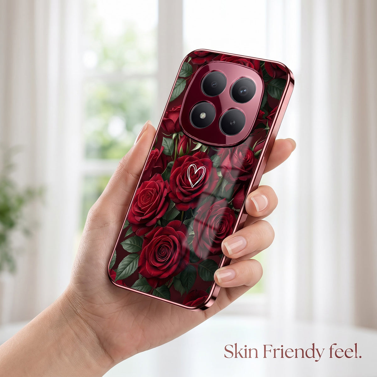 Redmi Note 15 Pro Plus 5G Rose Heart Burgundy Electroplated Glass Back Case