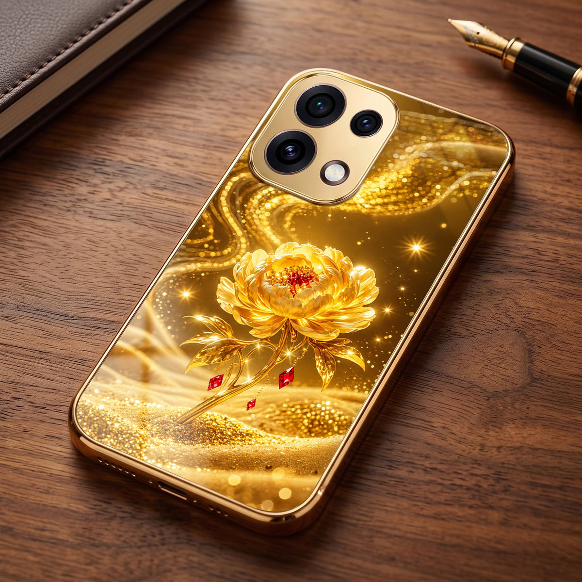 Oppo Reno 16C 5G Golden Rose Elegance Gold Electroplated Glass Phone Back Case