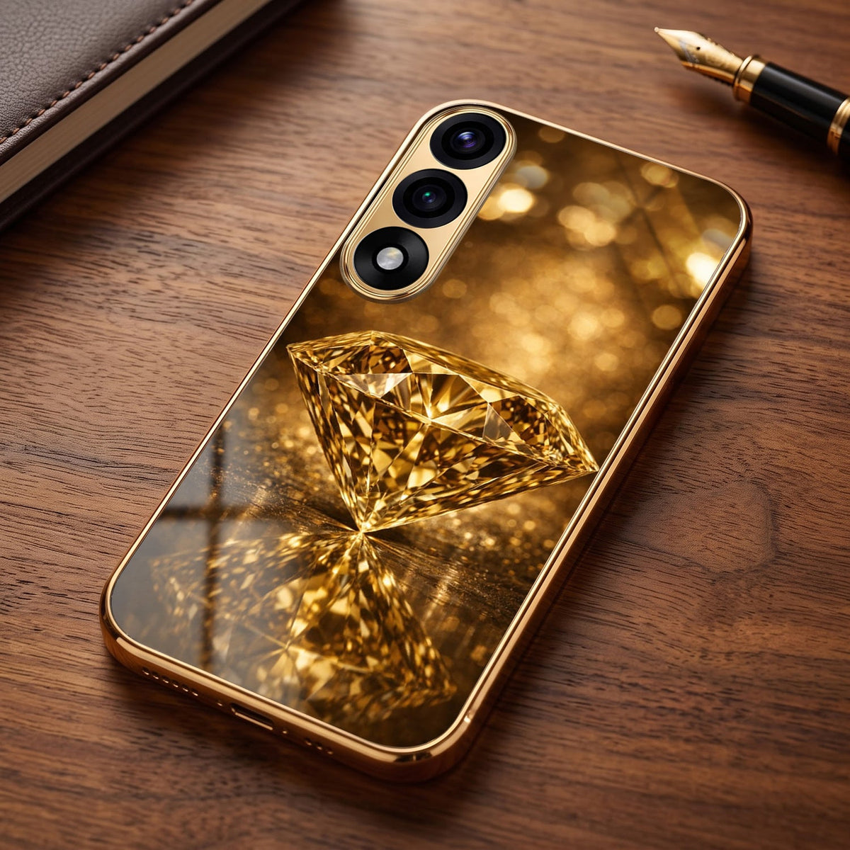 Oneplus Nord 5 5G Golden Diamond Gold Electroplated Glass Phone Back Case