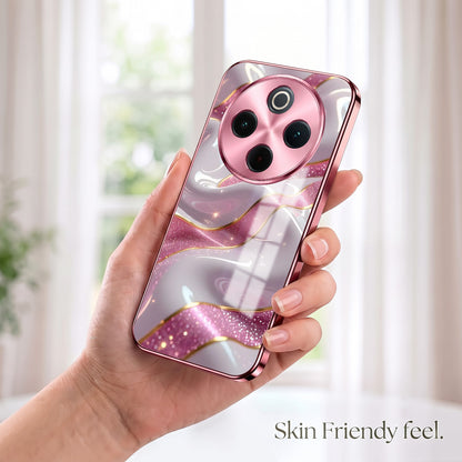 Vivo T4 5G Pearl Marble Pink Electroplated Glass Phone Back Case