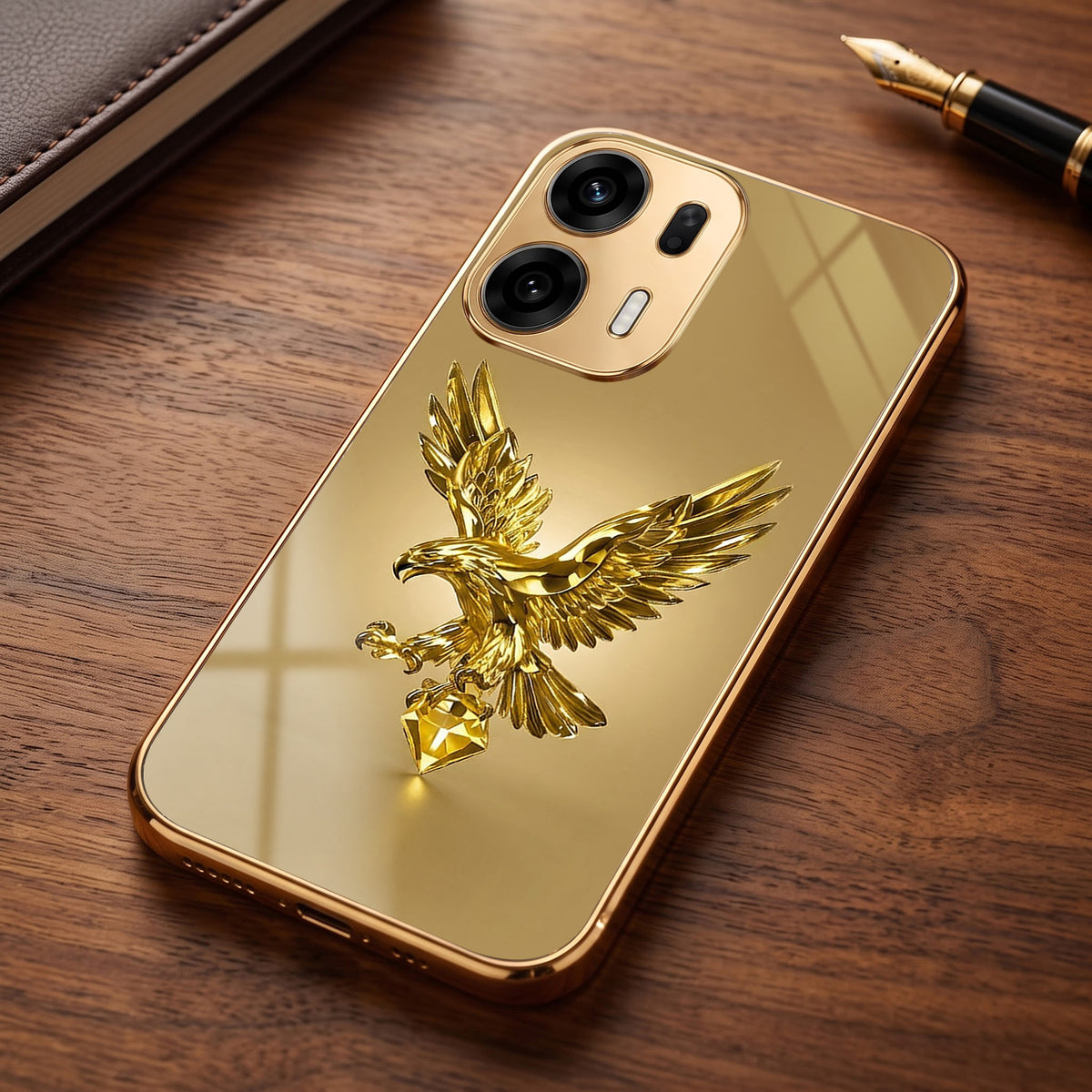 Oppo K14 Plus 5G Golden Eagle Gold Electroplated Glass Phone Back Case