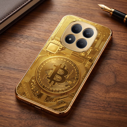 Redmi Note 15 Pro+ 5G Bitcoin Gold Electroplated Glass Phone Back Case