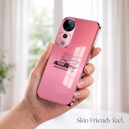 Vivo V40 Pro 5G Luxury Porsche 911 Pink Electroplated Glass Phone Back Case