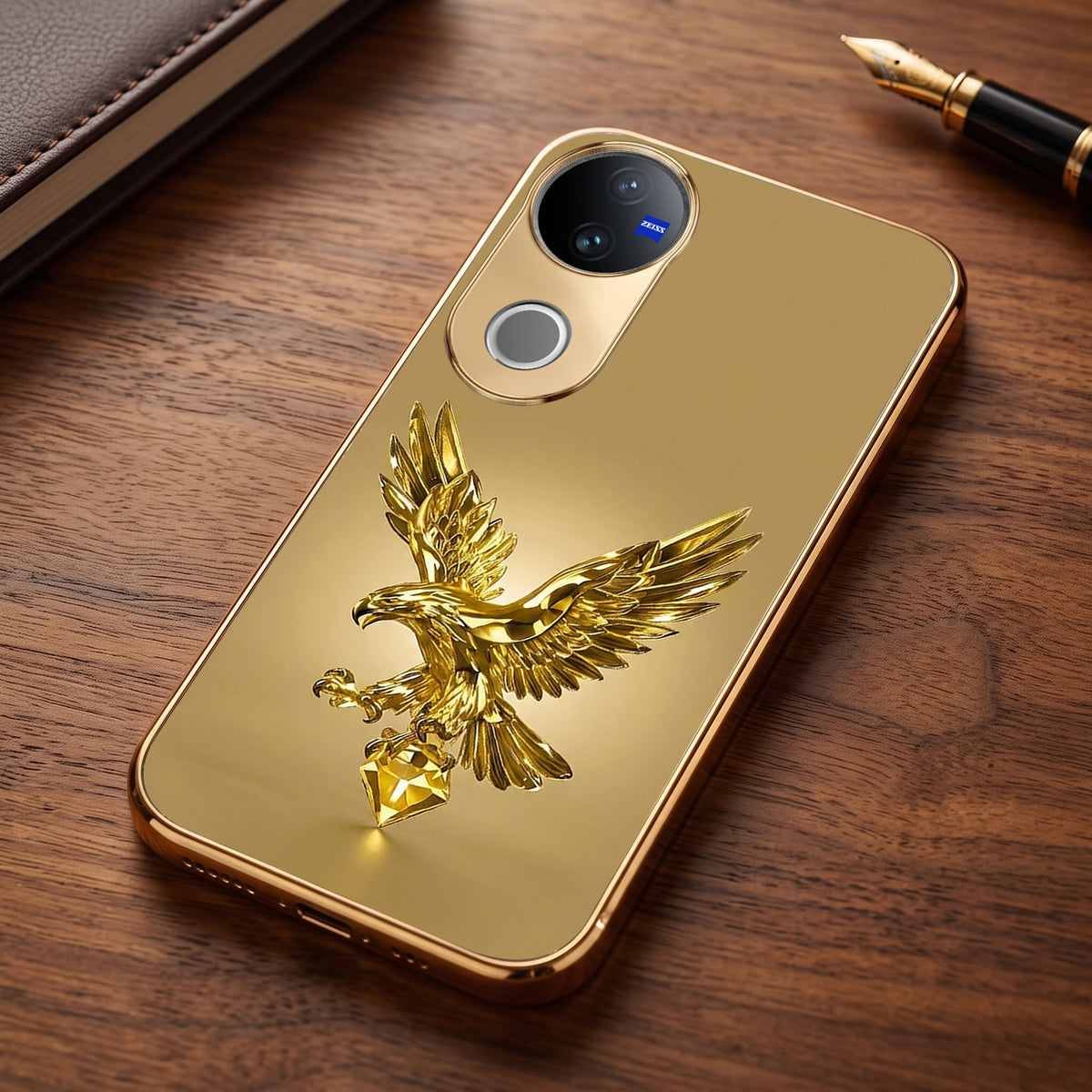 Vivo V50 5G Golden Eagle Gold Electroplated Glass Phone Back Case