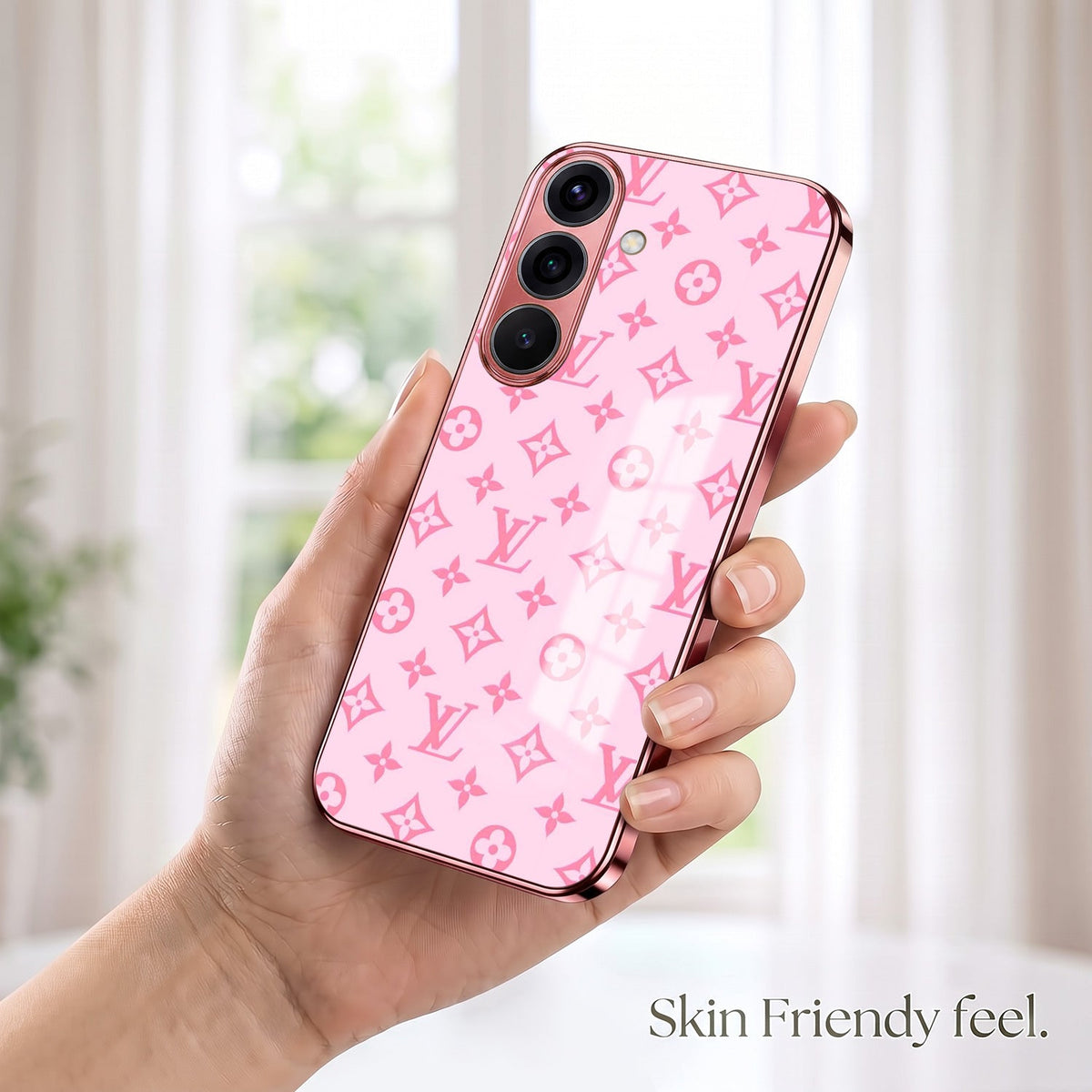 Samsung Galaxy A56 5G Luxury Monogram Pink Electroplated Glass Phone Back Case