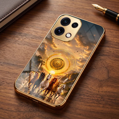 Oppo Reno 16C 5G Celestial Seven Horses Gold Electroplated Glass Phone Back Case