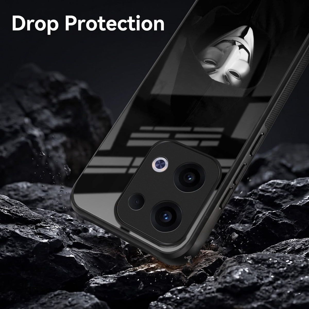 Oppo Reno 13 5G Premium Acrylic Shockproof Glass Back Case (Dark Hacker)