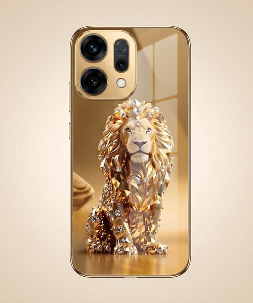 Oppo Reno 14 5G Luxury Lion Gold Electroplated Glass Phone Back Case