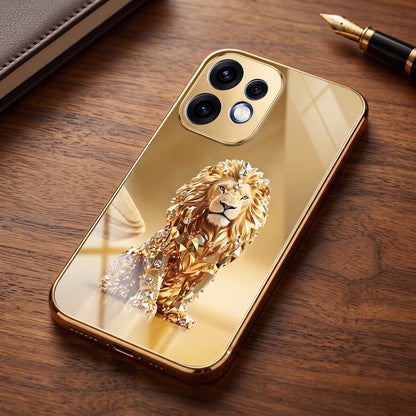 Oppo Reno 16 5G Luxury Lion Gold Electroplated Glass Phone Back Case