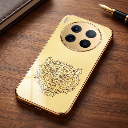 Vivo X300 Pro 5G Golden Tiger Face Gold Electroplated Glass Phone Back Case