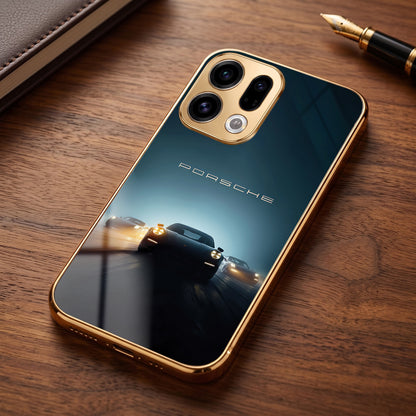 Oppo Find X9 5G Porsche Luxury Gold Electroplated Glass Phone Back Case