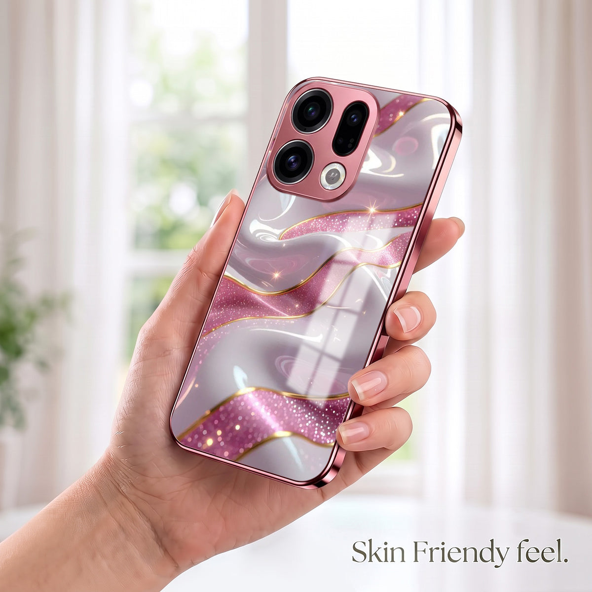 Oppo Find X9 5G Pearl Marble Pink Electroplated Glass Phone Back Case