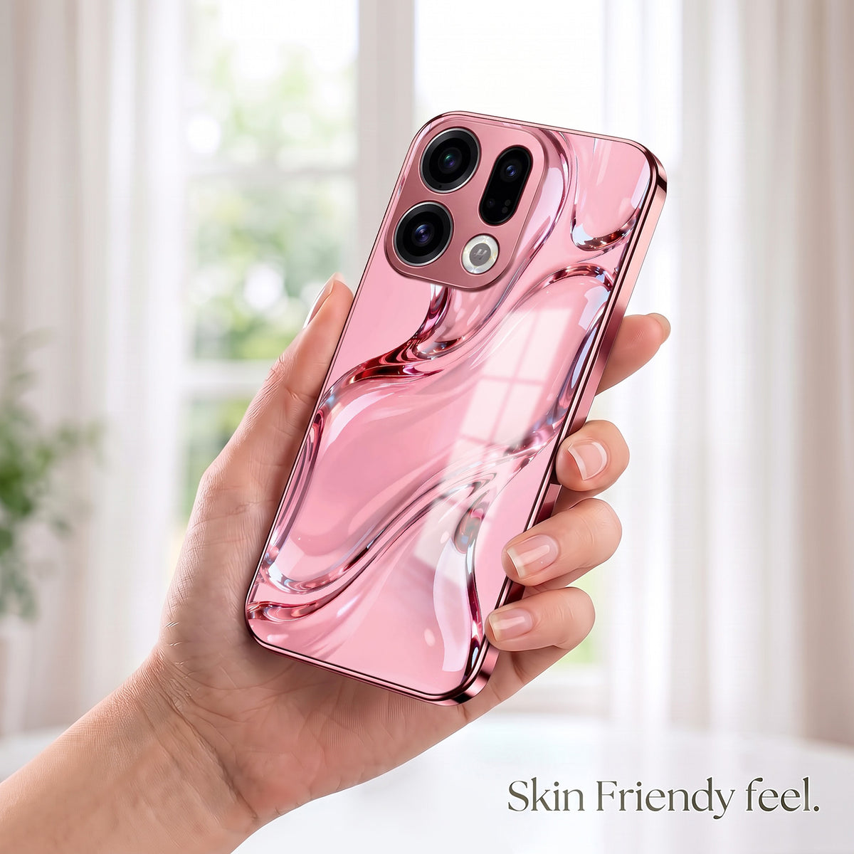 Oppo Find X9 5G Crystal Wave Energy Pink Electroplated Glass Phone Back Case
