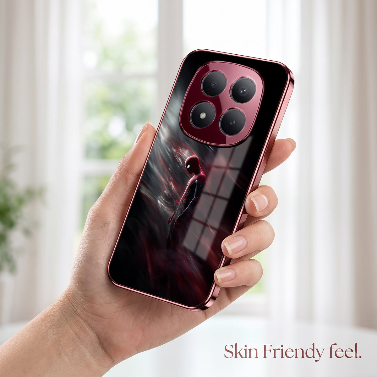 Redmi Note 15 Pro Plus 5G Crimson Spider Burgundy Electroplated Glass Back Case
