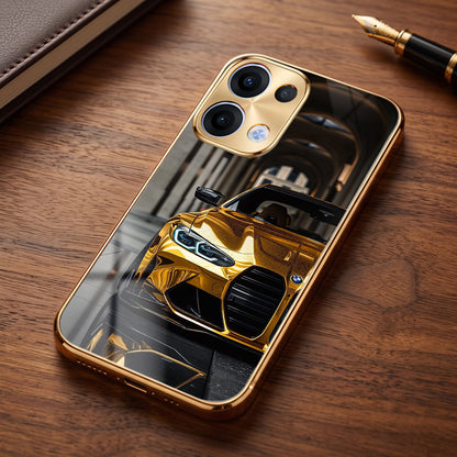 Oppo Reno 13 5G Golden BMW Gold Electroplated Glass Phone Back Case