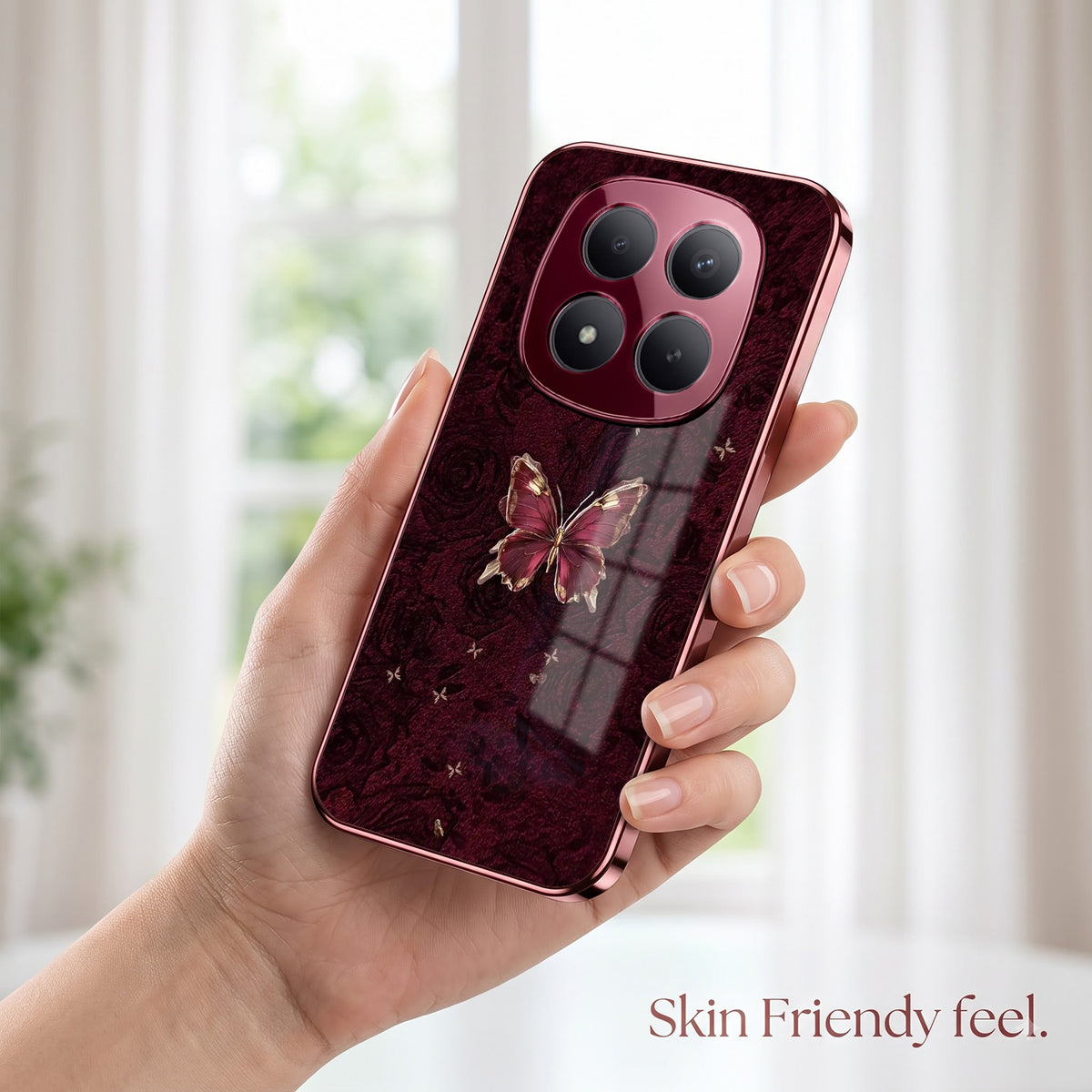 Redmi Note 15 Pro Plus 5G Butterfly Burgundy Electroplated Glass Back Case