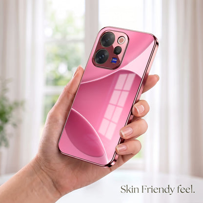 Vivo V70 5G Luxury Glossy Wave Pink Electroplated Glass Phone Back Case