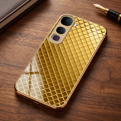 Vivo Y400 Pro 5G Golden Criss Cross Gold Electroplated Glass Phone Back Case