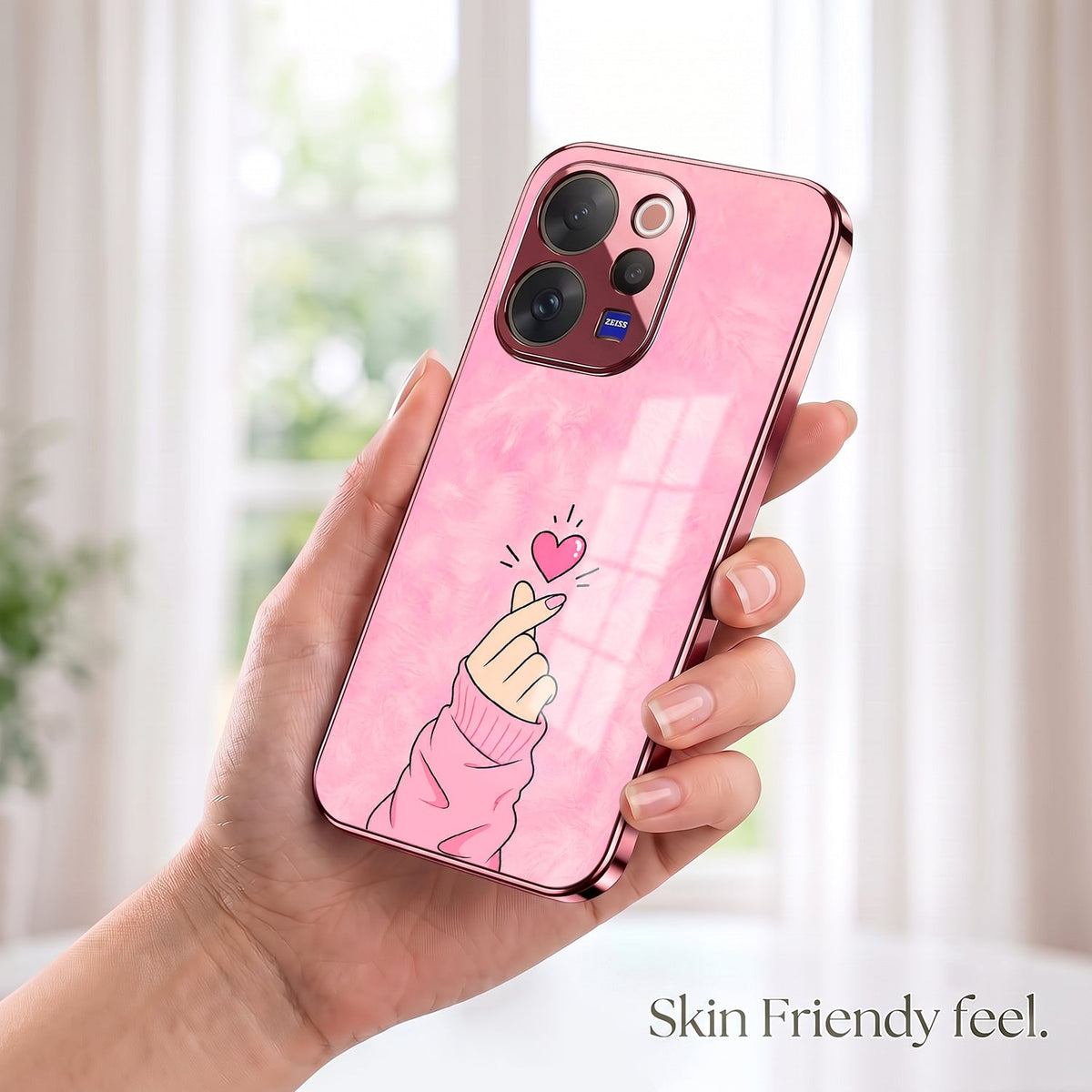 Vivo V70 5G Luxury Heart Pink Electroplated Glass Phone Back Case