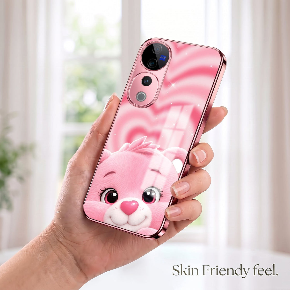 Vivo V40 Pro 5G Luxury Cute Teddy Pink Electroplated Glass Phone Back Case