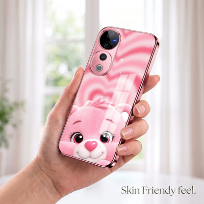 Vivo V40 Pro 5G Luxury Cute Teddy Pink Electroplated Glass Phone Back Case