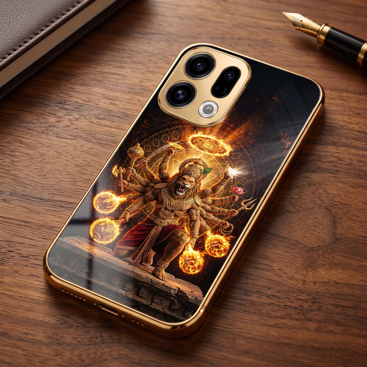Oppo Find X9 5G Lord Narasimha Gold Electroplated Glass Phone Back Case