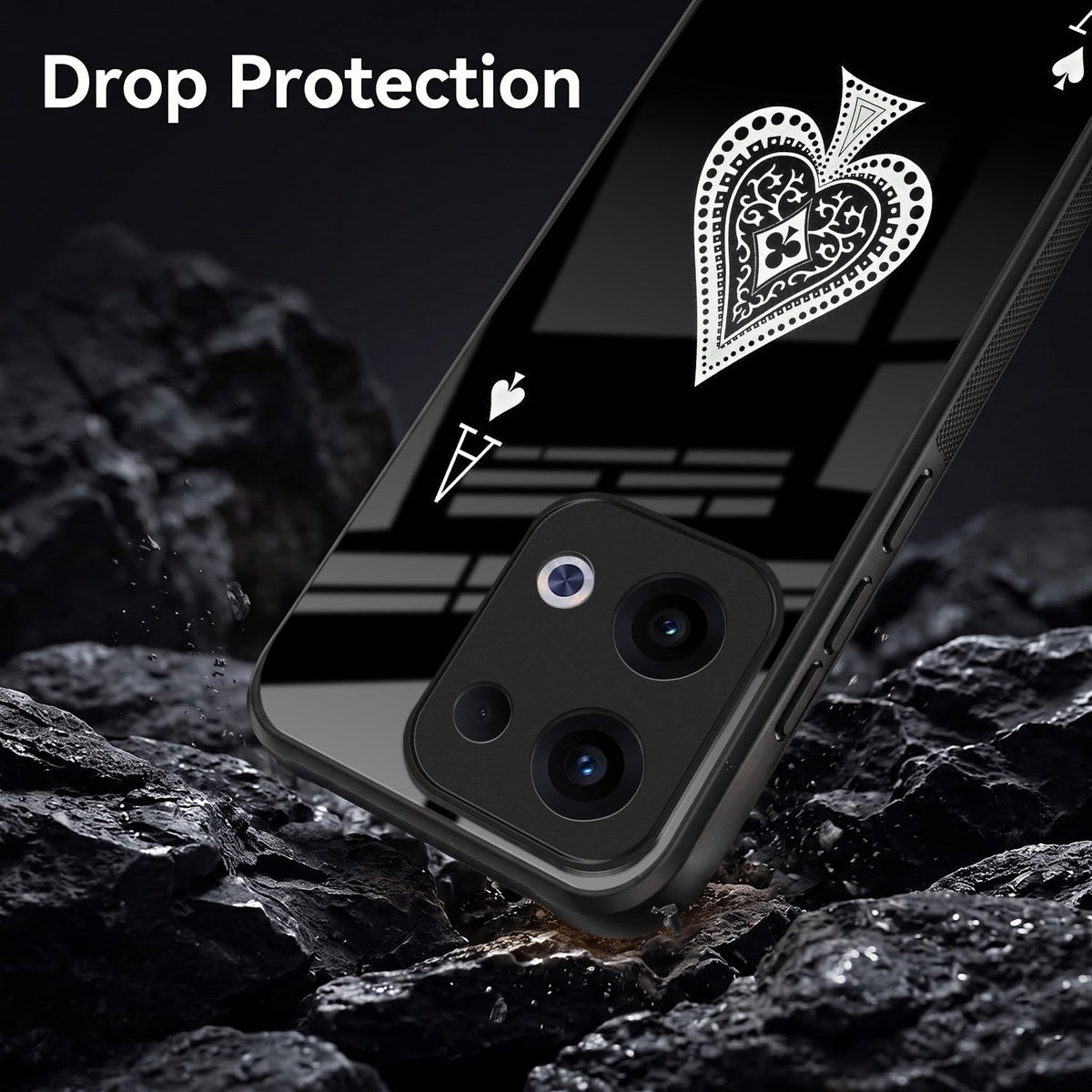 Oppo Reno 13 5G Premium Acrylic Shockproof Glass Back Case (Black Ace)
