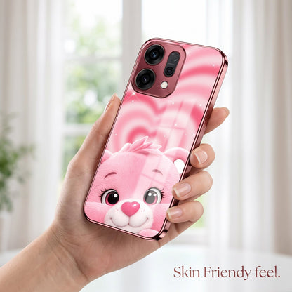 Oppo Reno 14 5G Luxury Cute Teddy Pink Electroplated Glass Phone Back Case