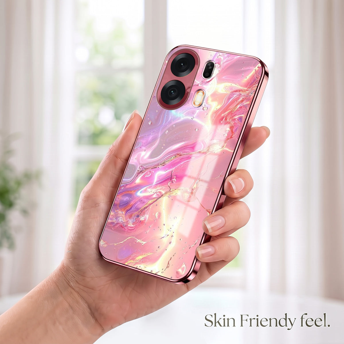 Oppo K14 Plus 5G Pearl Aurora Pink Electroplated Glass Phone Back Case