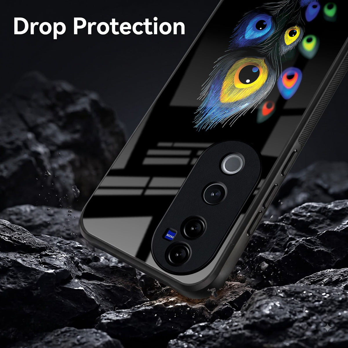 Vivo V40 Pro 5G Premium Peacock Feather Acrylic Glass Back Case
