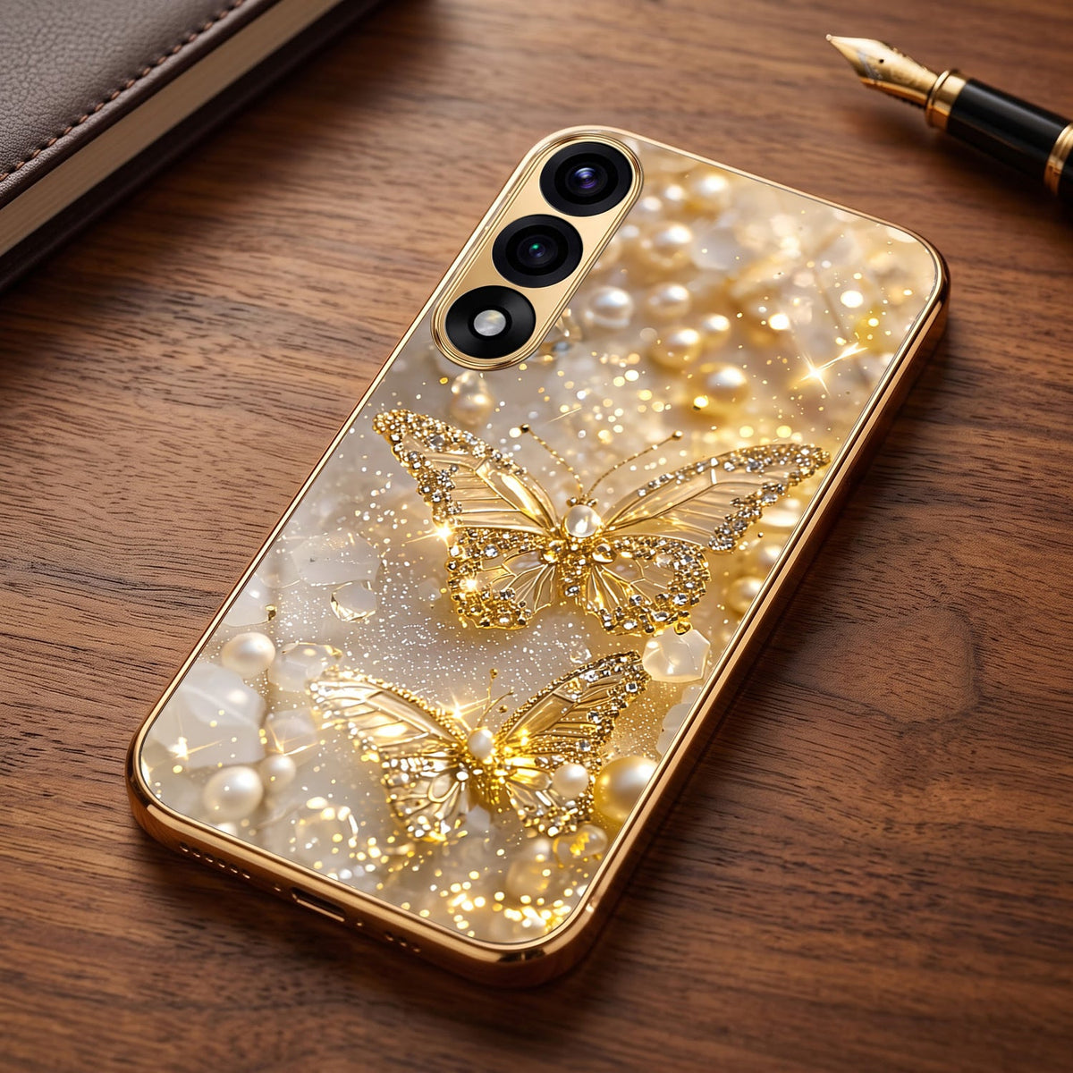 Oneplus Nord 5 5G Golden Butterfly Gold Electroplated Glass Phone Back Case