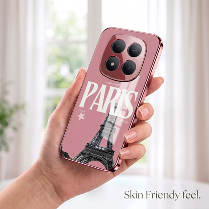 Redmi Note 15 Pro+ 5G Luxury Paris Tower Pink Electroplated Glass Phone Back Case