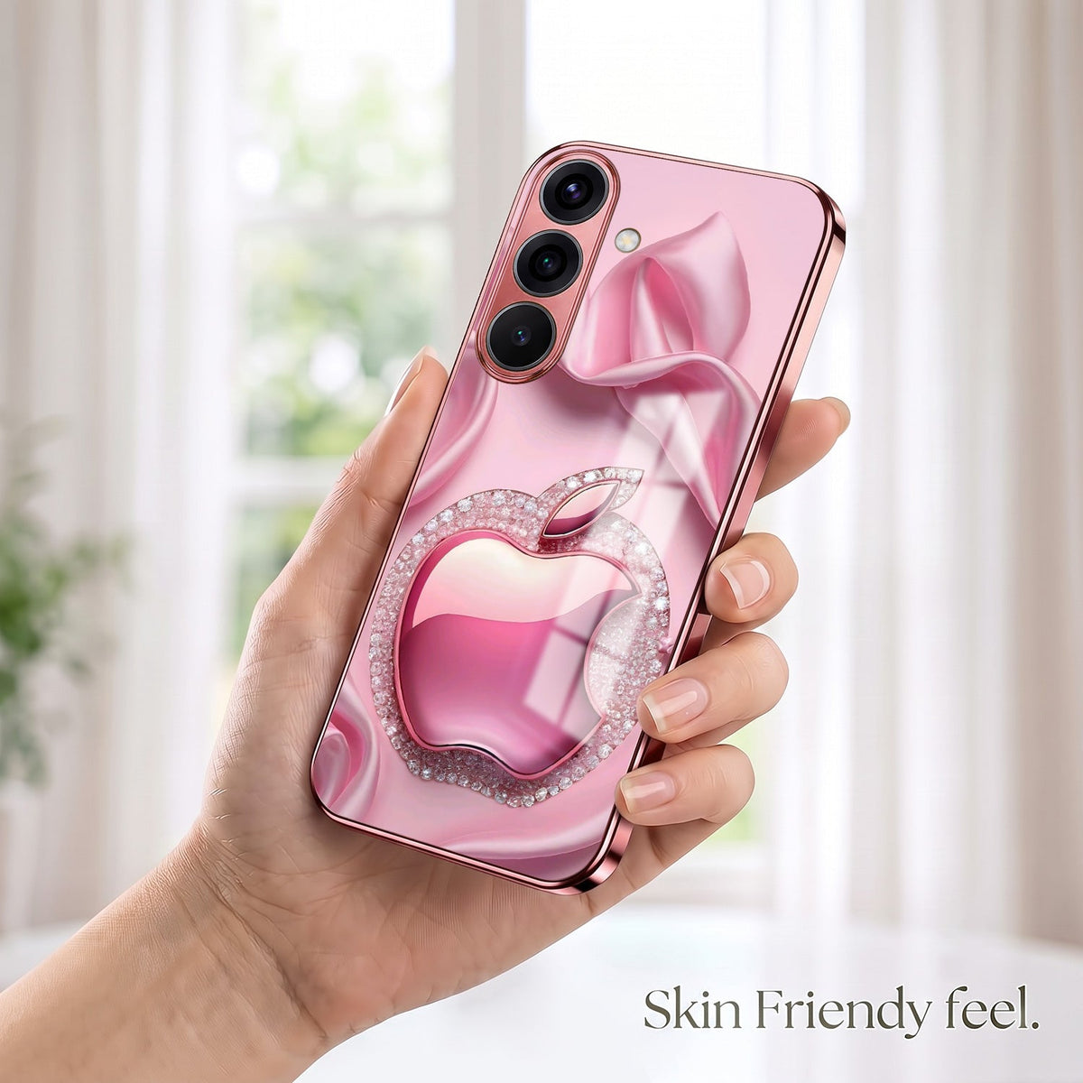 Samsung Galaxy A36 5G Luxury Apple Logo Pink Electroplated Glass Phone Back Case