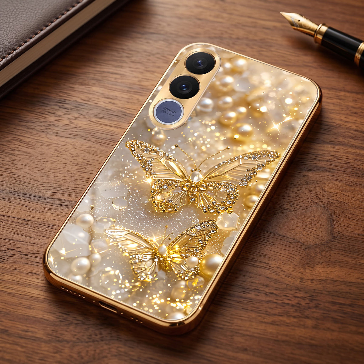 Vivo V70 FE 5G Golden Butterfly Gold Electroplated Glass Phone Back Case