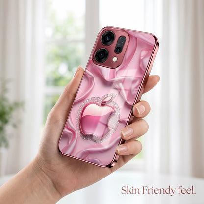 Oppo Reno 14 5G Luxury Apple Logo Pink Electroplated Glass Phone Back Case