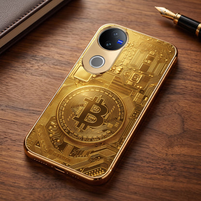 Vivo V50 5G Bitcoin Gold Electroplated Glass Phone Back Case